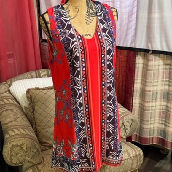 Soulmates Dresses & Skirts - Soulmates Red and Navy Patterned Mini Dress